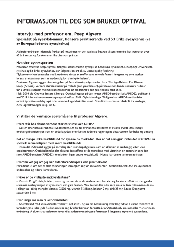 Informasjons ark Optivital
